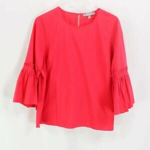Marled Womens Blouse Red Bell Sleeve Scoop Neck Stretch Keyhole Button
